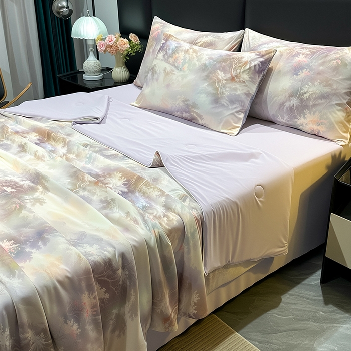 91家纺网 家纺一手货源 找家纺 欧夏家纺 2026新款凉感锦氨夏被玻尿酸焕颜被夏凉被空调被薄被子-直播供货 紫金冠