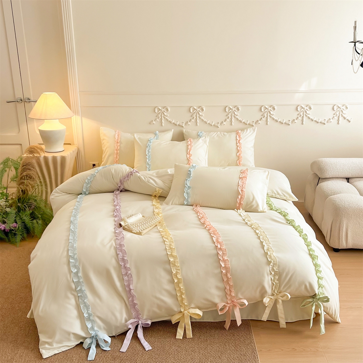 91家纺网 家纺一手货源 找家纺 吾欢心 2025新款针织棉双层纱四件套 紫葡萄