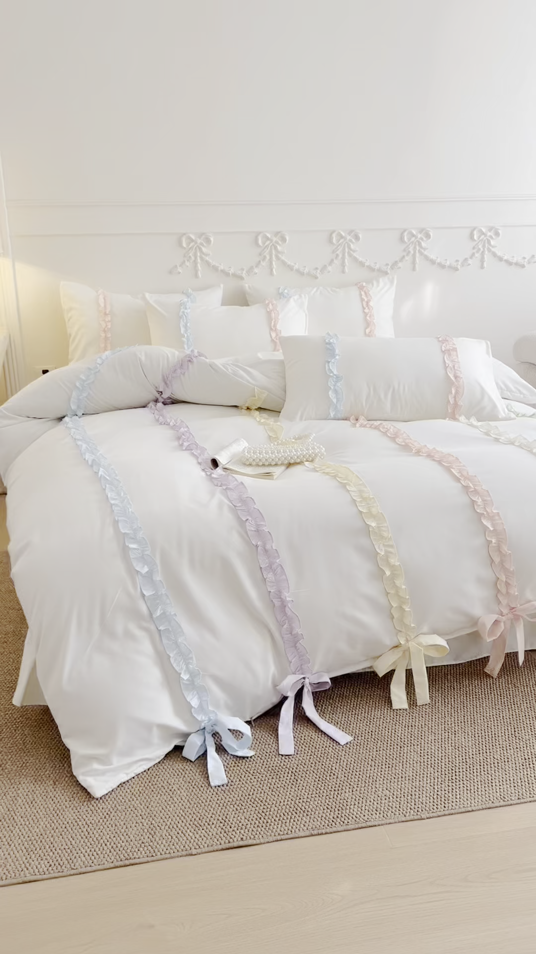 91家纺网 家纺一手货源 找家纺 （总）吾欢心 2026春夏新款公主风彩色蝴蝶结四件套