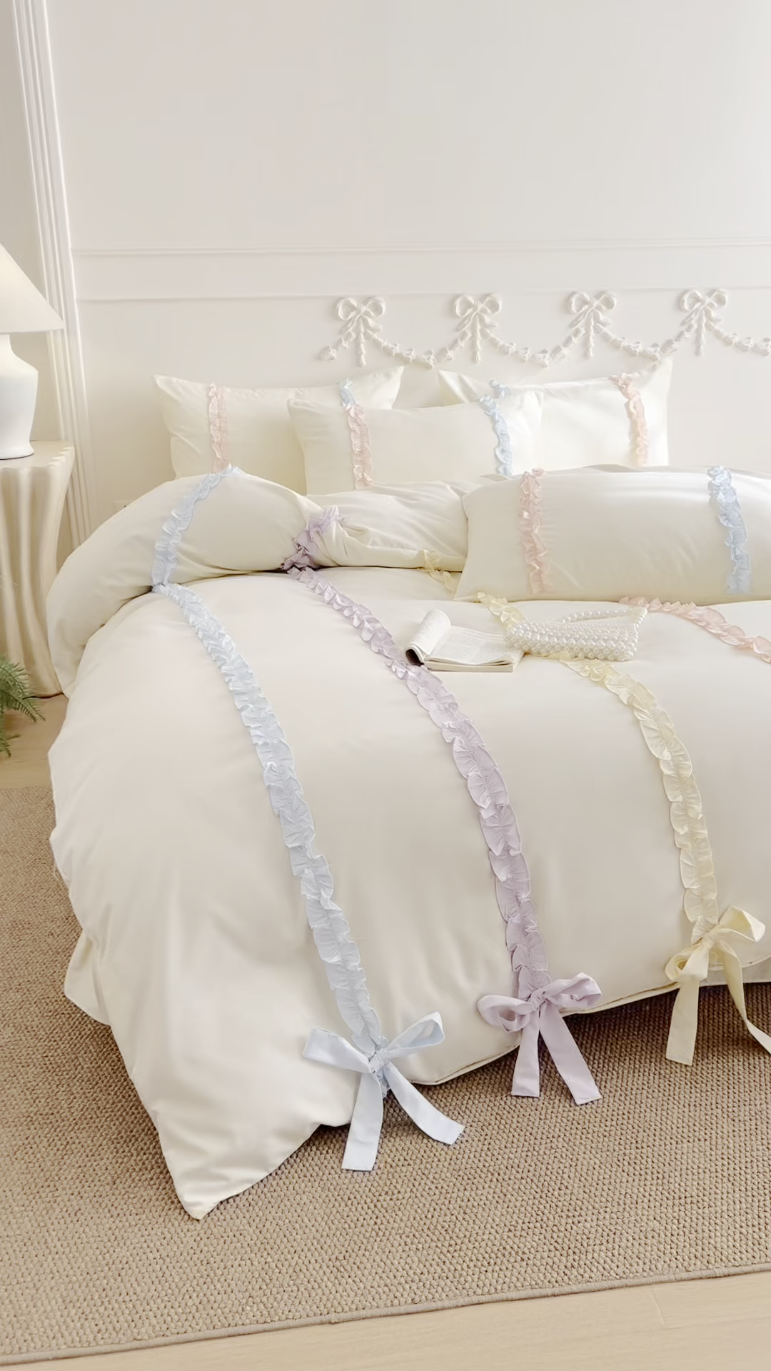 91家纺网 家纺一手货源 找家纺 吾欢心 2026春夏新款公主风彩色蝴蝶结四件套 彩色蝴蝶结黄