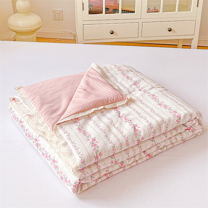 艺菲阁家纺 2026爆款升级花边工艺双层纱夏凉被  粉黛