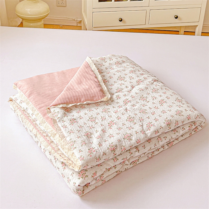 艺菲阁家纺 2026爆款升级花边工艺双层纱夏凉被  粉佳人