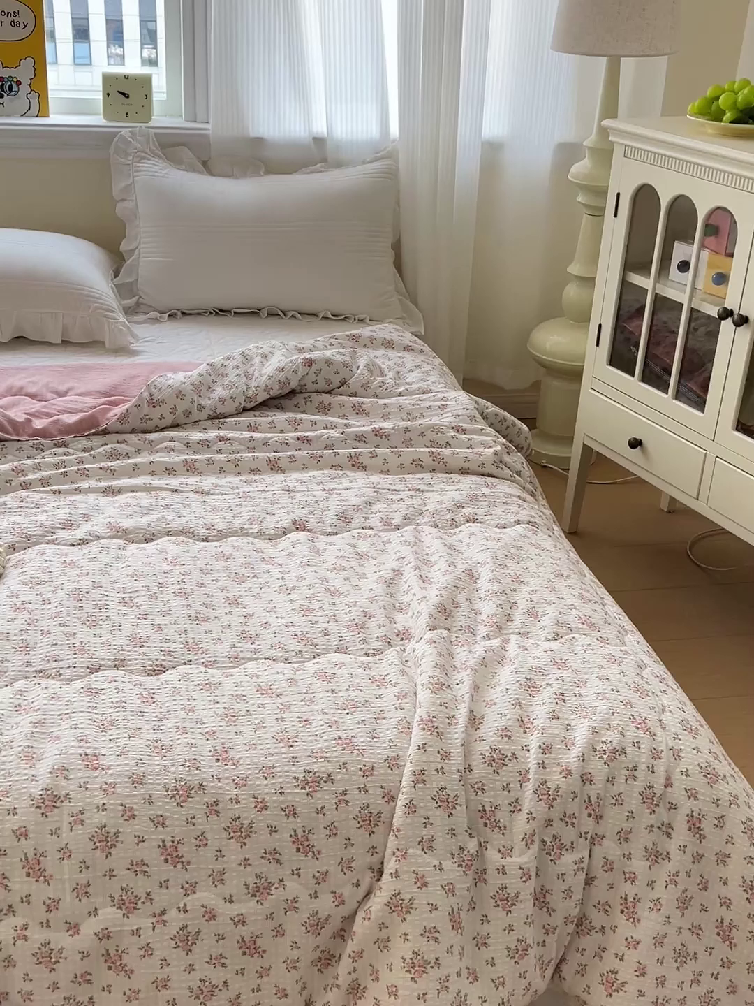 91家纺网 家纺一手货源 找家纺 艺菲阁家纺 2026爆款升级花边工艺双层纱夏凉被  粉佳人