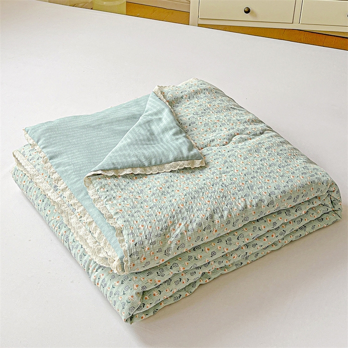 艺菲阁家纺 2026爆款升级花边工艺双层纱夏凉被  奶蓝泡芙