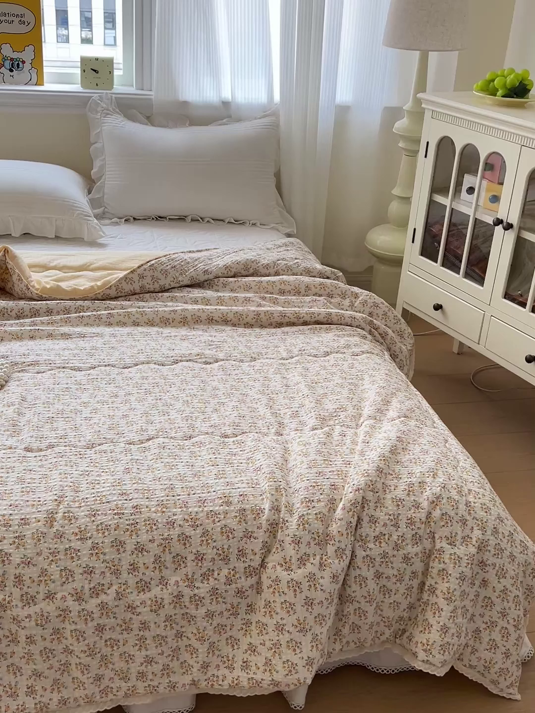 91家纺网 家纺一手货源 找家纺 艺菲阁家纺 2026爆款升级花边工艺双层纱夏凉被  月光女神