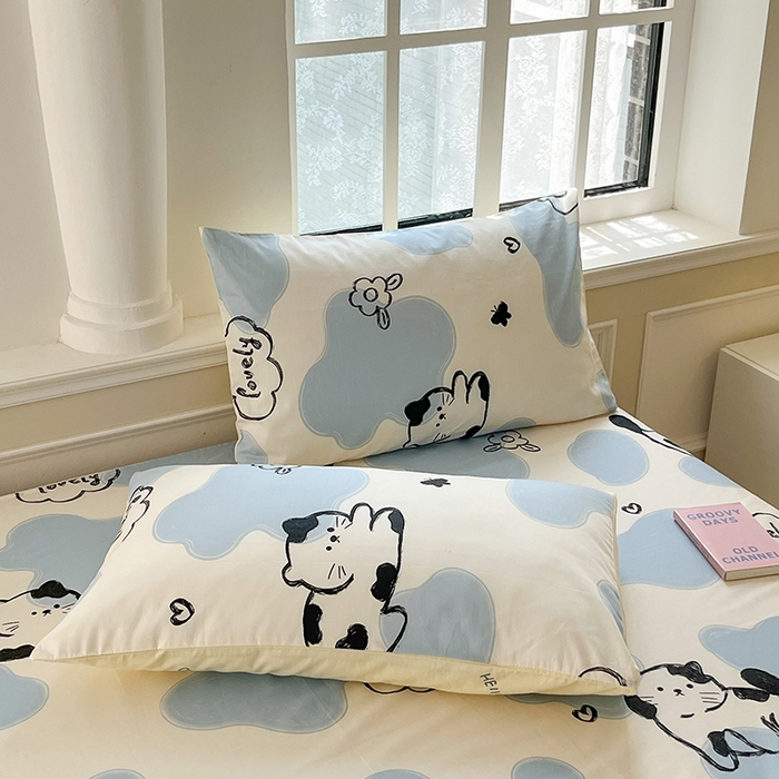 91家纺网 家纺一手货源 找家纺 麦伦家居 2026新款卡通小清新全棉纯棉单床单床笠床单床笠单件单品床单床笠 单品A版奶牛猫