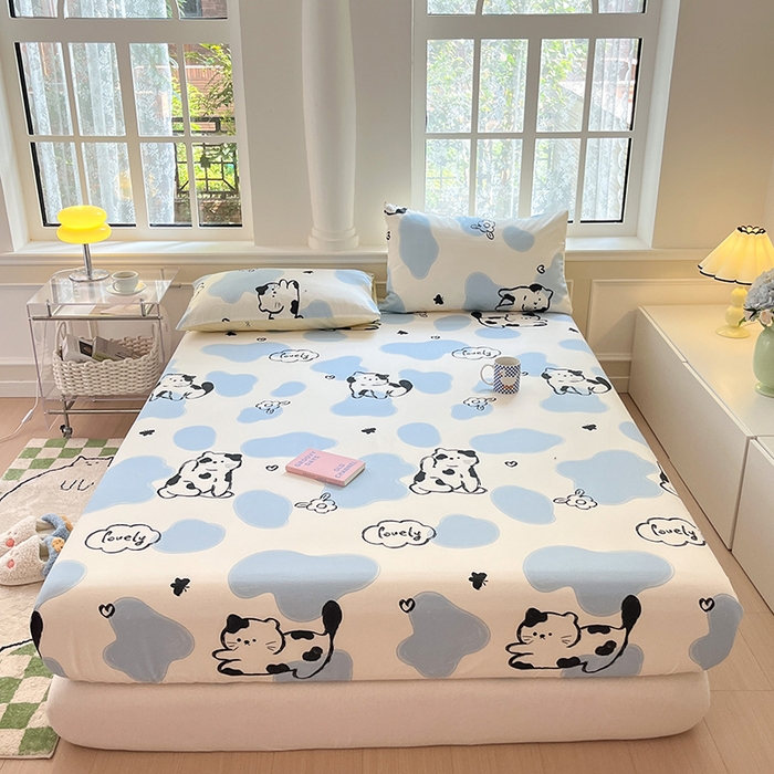 91家纺网 家纺一手货源 找家纺 麦伦家居 2026新款卡通小清新全棉纯棉单床单床笠床单床笠单件单品床单床笠 单品A版奶牛猫