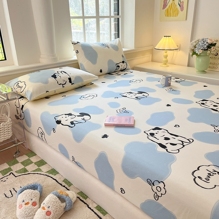 91家纺网 家纺一手货源 找家纺 麦伦家居 2026新款卡通小清新全棉纯棉单床单床笠床单床笠单件单品床单床笠 单品A版奶牛猫