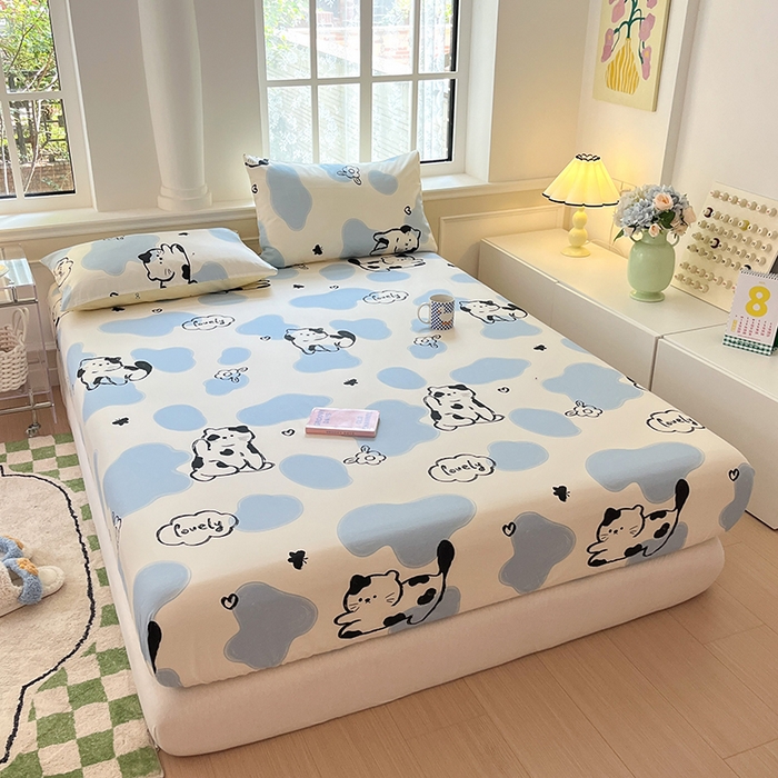 91家纺网 家纺一手货源 找家纺 麦伦家居 2026新款卡通小清新全棉纯棉单床单床笠床单床笠单件单品床单床笠 单品A版奶牛猫