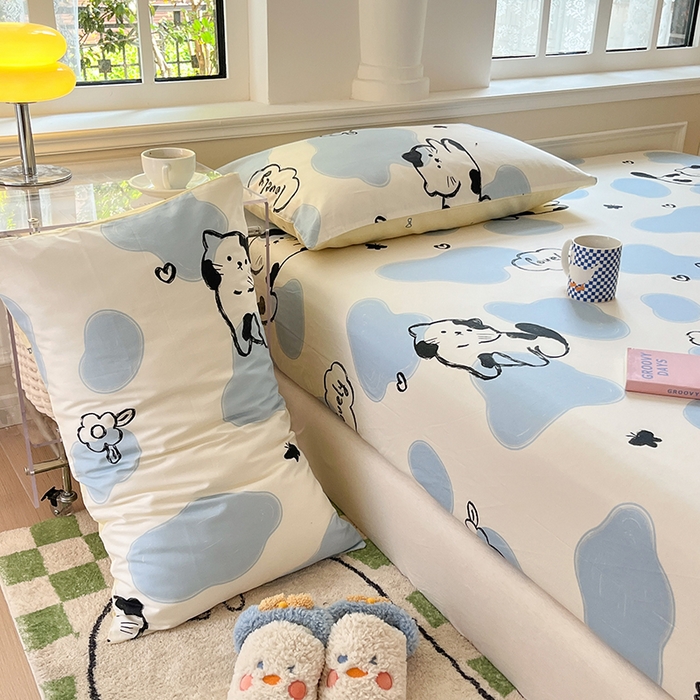 91家纺网 家纺一手货源 找家纺 麦伦家居 2026新款卡通小清新全棉纯棉单床单床笠床单床笠单件单品床单床笠 单品A版奶牛猫
