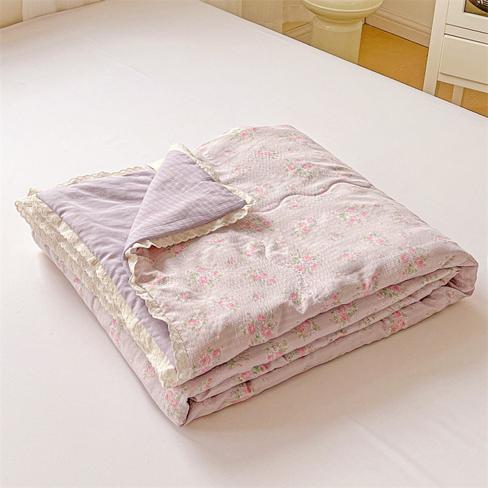 艺菲阁家纺 2026爆款升级花边工艺双层纱夏凉被  紫陌