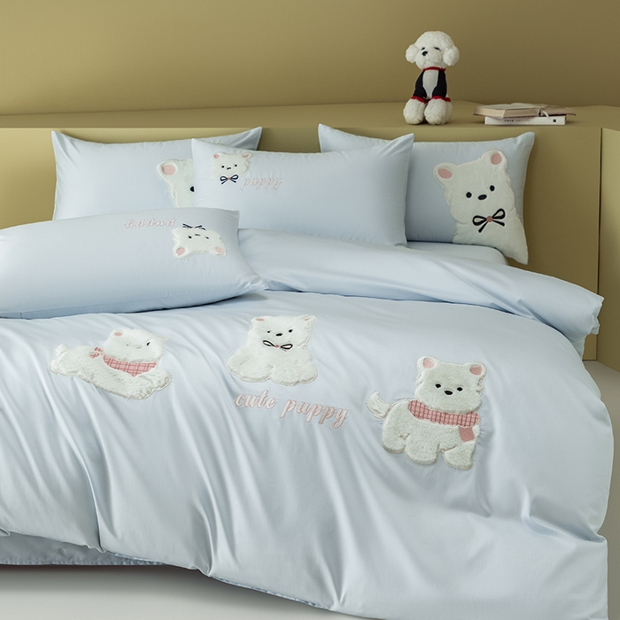 91家纺网 家纺一手货源 找家纺 （总）618家纺 2026新款A类100支全棉纯棉贴布绣花四件套-西高地系列