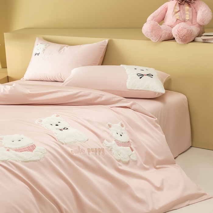 91家纺网 家纺一手货源 找家纺 （总）618家纺 2026新款A类100支全棉纯棉贴布绣花四件套-西高地系列