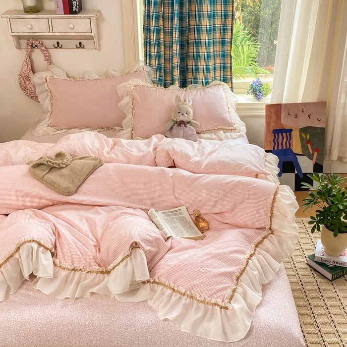 91家纺网 家纺一手货源 找家纺 （总）艺玲家纺 2026新款奶油风韩式云朵棉花边四件套