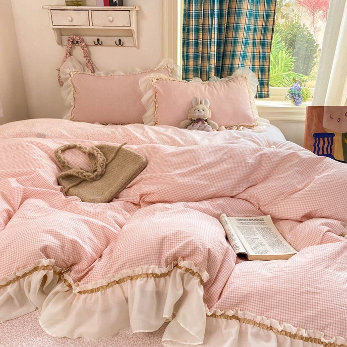 91家纺网 家纺一手货源 找家纺 （总）艺玲家纺 2026新款奶油风韩式云朵棉花边四件套