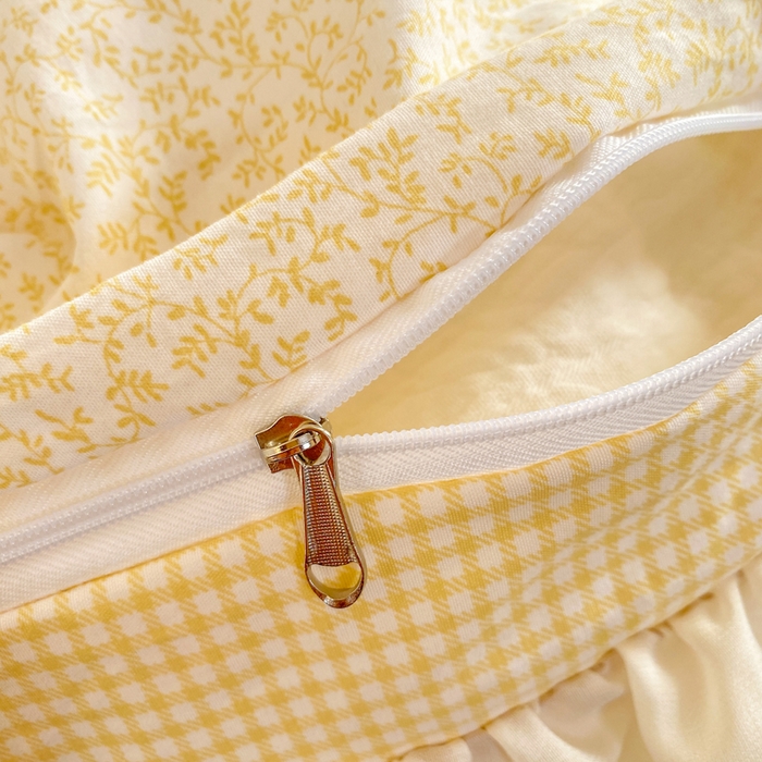 91家纺网 家纺一手货源 找家纺 艺玲家纺 2026新款奶油风韩式云朵棉花边四件套 奶油-黄