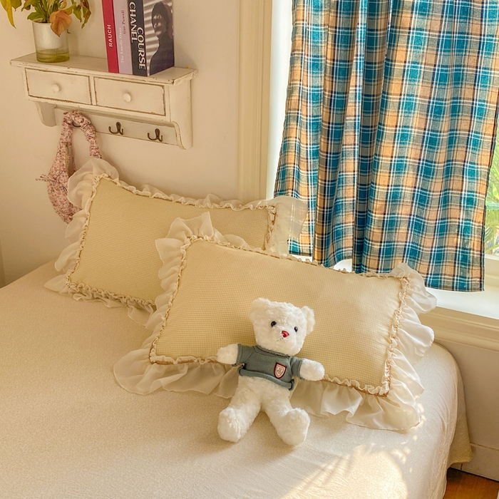 91家纺网 家纺一手货源 找家纺 艺玲家纺 2026新款奶油风韩式云朵棉花边四件套 奶油-黄