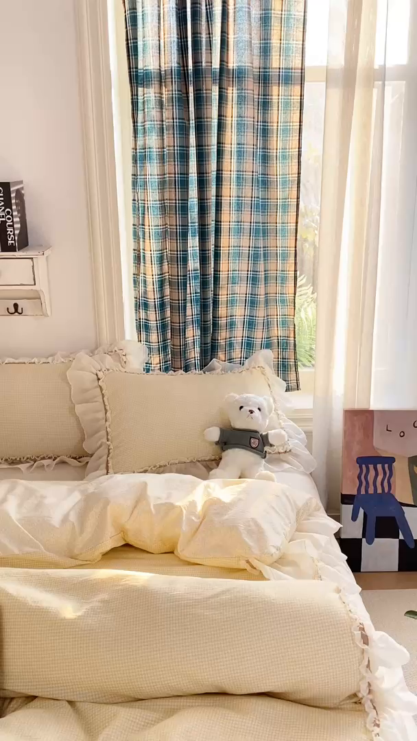 91家纺网 家纺一手货源 找家纺 艺玲家纺 2026新款奶油风韩式云朵棉花边四件套 奶油-黄