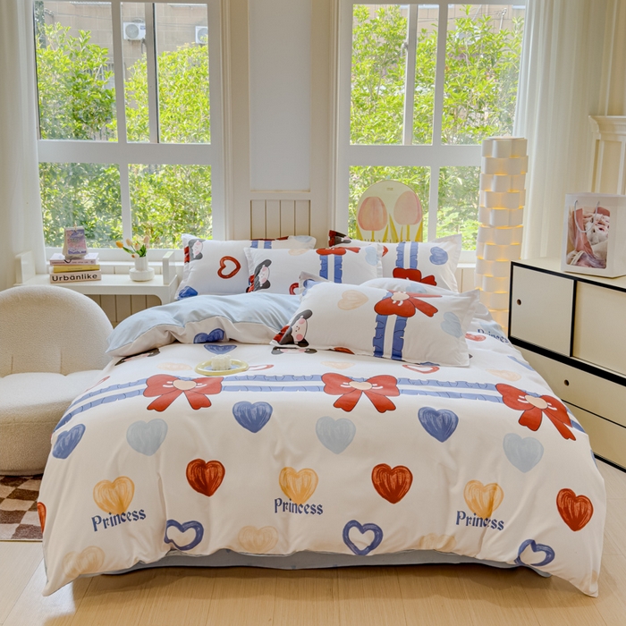 91家纺网 家纺一手货源 找家纺 佑佳家纺 2024新款磨毛印花植物羊绒单被套 爱心女孩