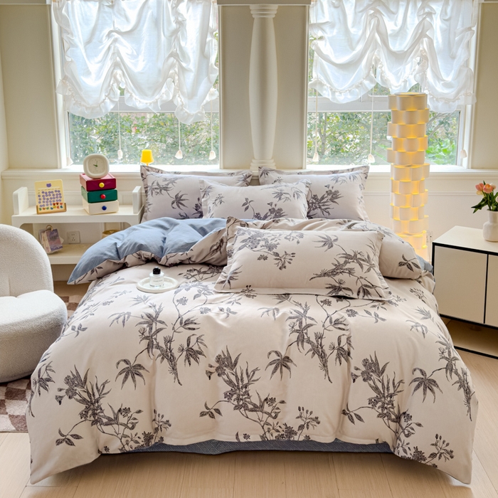 91家纺网 家纺一手货源 找家纺 佑佳家纺 2024新款磨毛印花植物羊绒单被套 朵朵华林