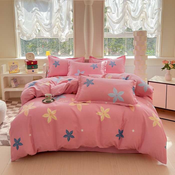 91家纺网 家纺一手货源 找家纺 佑佳家纺 2024新款磨毛印花植物羊绒单被套 花蔓梦境-粉