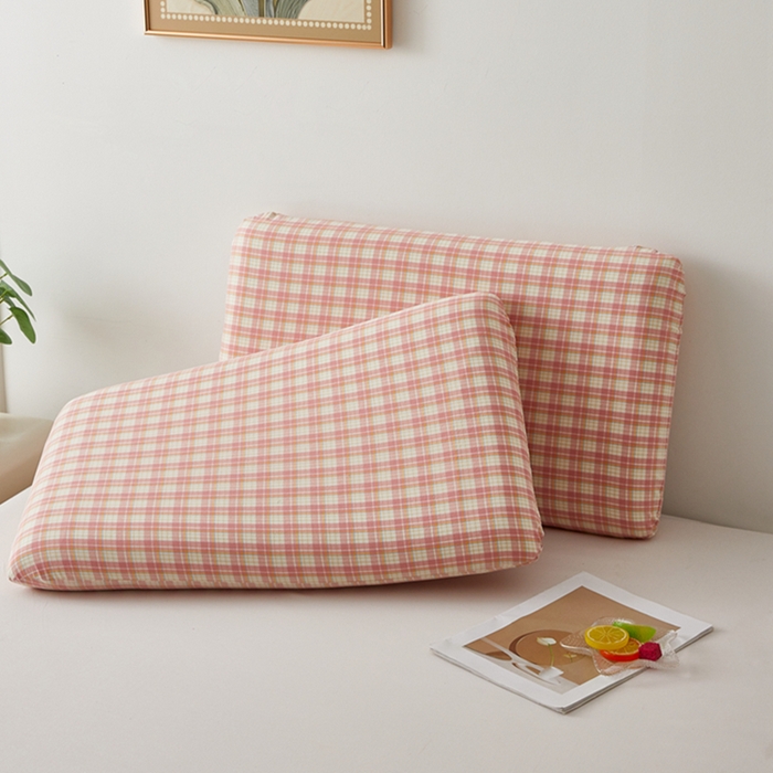 91家纺网 家纺一手货源 找家纺 翎盈家纺 2026新款纯棉水洗棉深睡枕专用枕套面包记忆枕枕头套 朵拉-粉