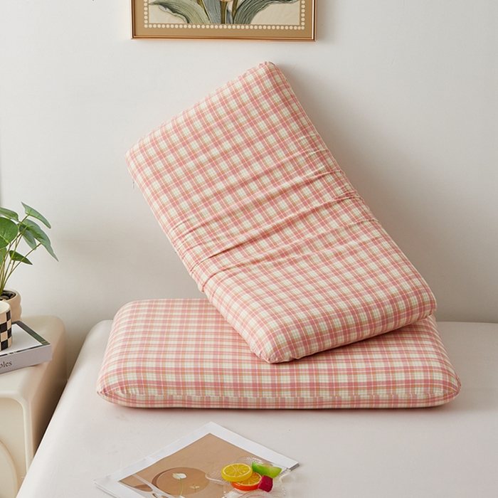 91家纺网 家纺一手货源 找家纺 翎盈家纺 2026新款纯棉水洗棉深睡枕专用枕套面包记忆枕枕头套 朵拉-粉