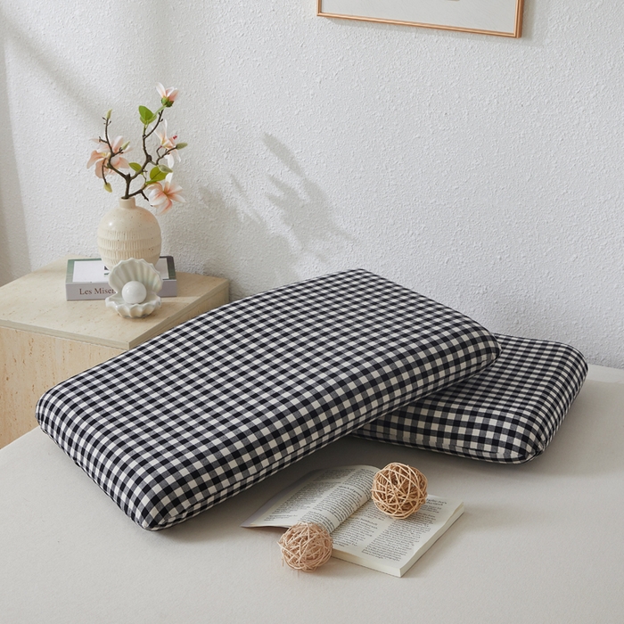 翎盈家纺 2026新款纯棉水洗棉深睡枕专用枕套面包记忆枕枕头套 黑小格