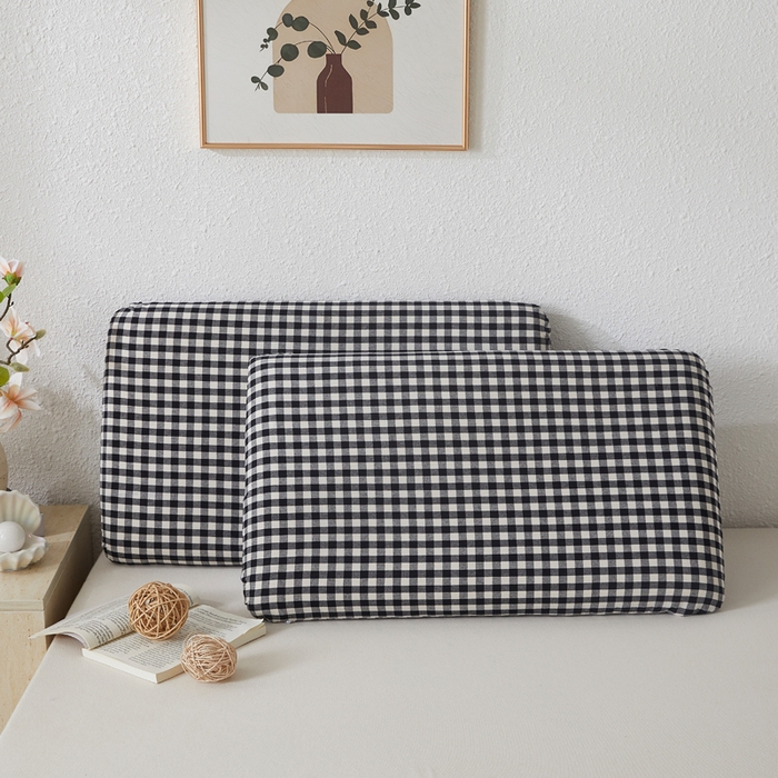 91家纺网 家纺一手货源 找家纺 翎盈家纺 2026新款纯棉水洗棉深睡枕专用枕套面包记忆枕枕头套 黑小格