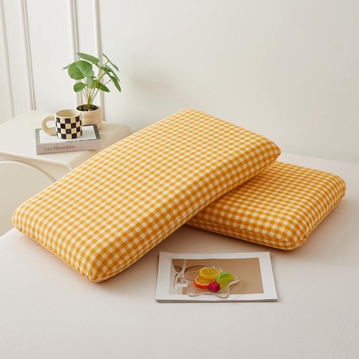 翎盈家纺 2026新款纯棉水洗棉深睡枕专用枕套面包记忆枕枕头套 黄小格