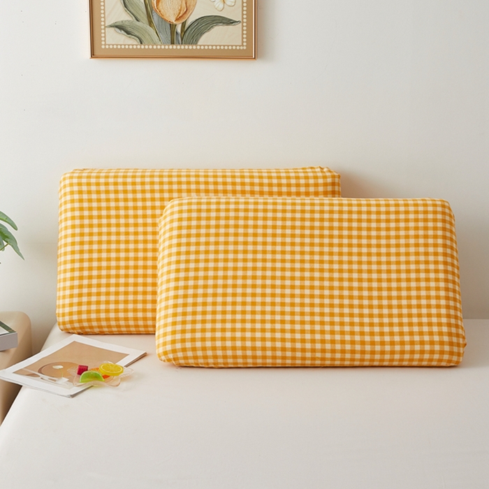 91家纺网 家纺一手货源 找家纺 翎盈家纺 2026新款纯棉水洗棉深睡枕专用枕套面包记忆枕枕头套 黄小格