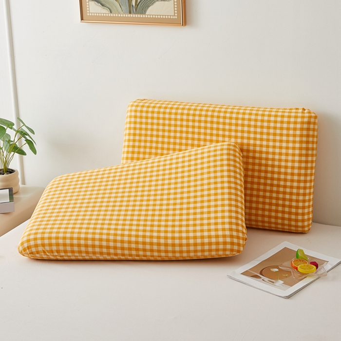 91家纺网 家纺一手货源 找家纺 翎盈家纺 2026新款纯棉水洗棉深睡枕专用枕套面包记忆枕枕头套 黄小格