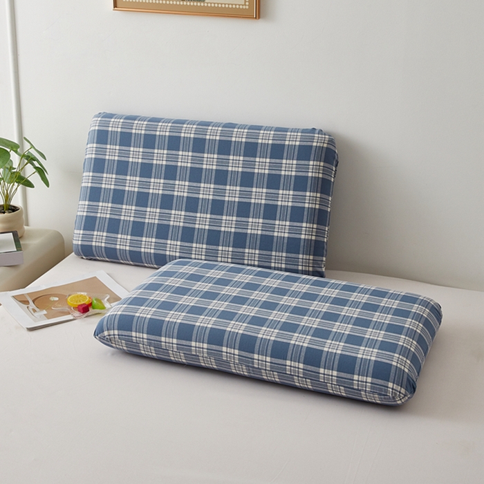 91家纺网 家纺一手货源 找家纺 翎盈家纺 2026新款纯棉水洗棉深睡枕专用枕套面包记忆枕枕头套 卡洛-蓝