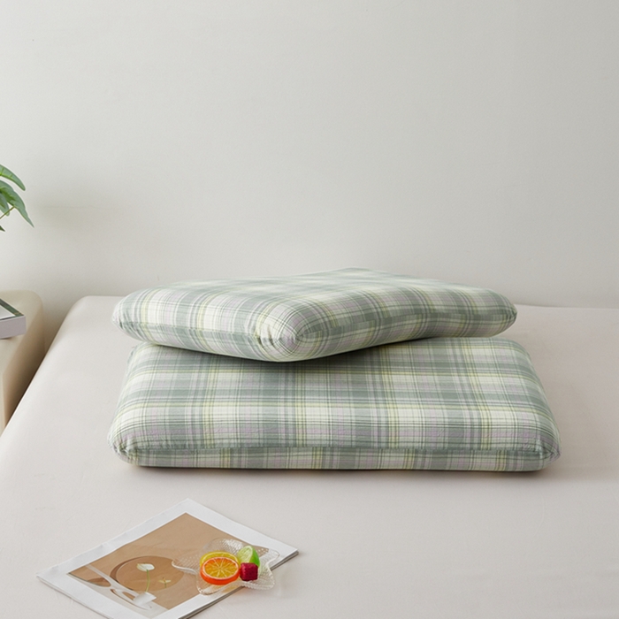 91家纺网 家纺一手货源 找家纺 翎盈家纺 2026新款纯棉水洗棉深睡枕专用枕套面包记忆枕枕头套 米兰绿格