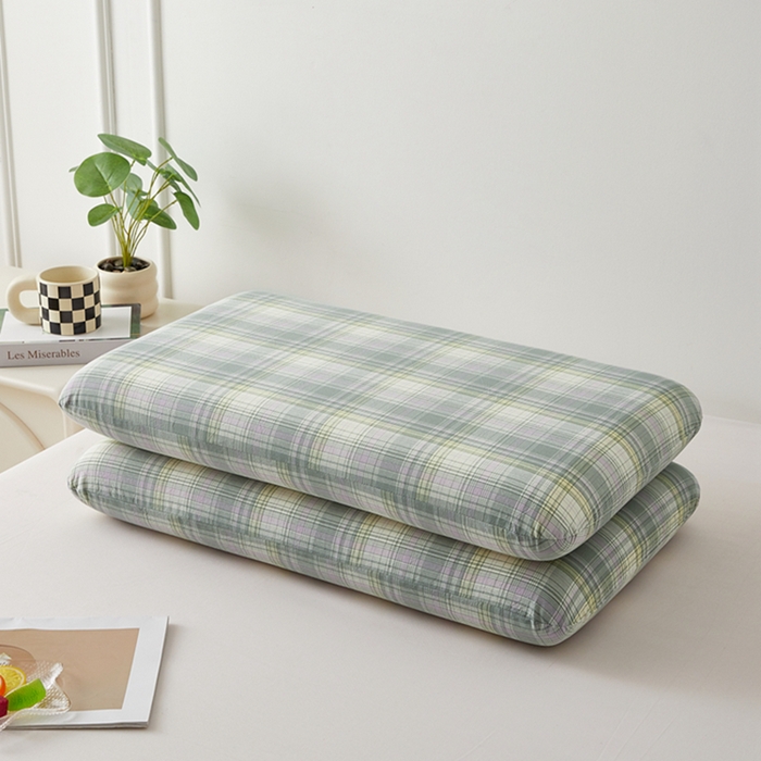 91家纺网 家纺一手货源 找家纺 翎盈家纺 2026新款纯棉水洗棉深睡枕专用枕套面包记忆枕枕头套 米兰绿格