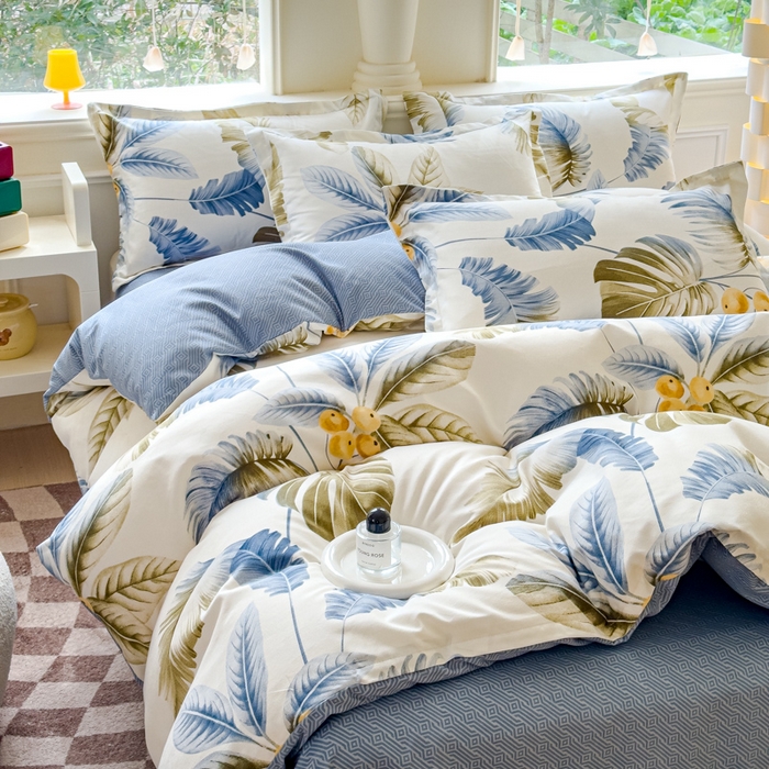 91家纺网 家纺一手货源 找家纺 佑佳2024新款140克磨毛印花植物羊绒四件套直播 千叶寻梦