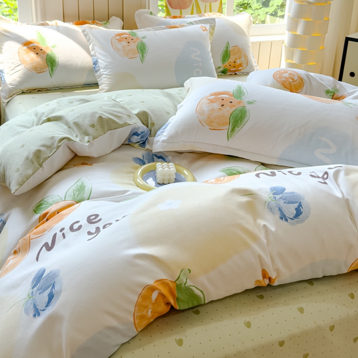 91家纺网 家纺一手货源 找家纺 佑佳2024新款140克磨毛印花植物羊绒四件套直播 甜橙-兰