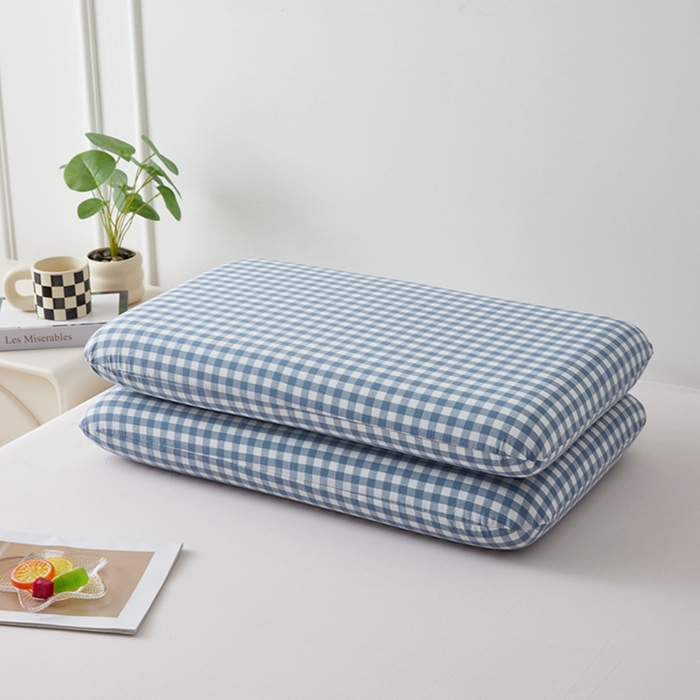 91家纺网 家纺一手货源 找家纺 翎盈家纺 2026新款纯棉水洗棉深睡枕专用枕套面包记忆枕枕头套 天蓝小格