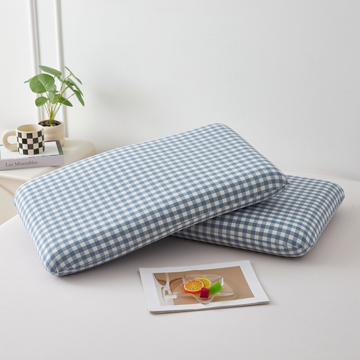 翎盈家纺 2026新款纯棉水洗棉深睡枕专用枕套面包记忆枕枕头套 天蓝小格