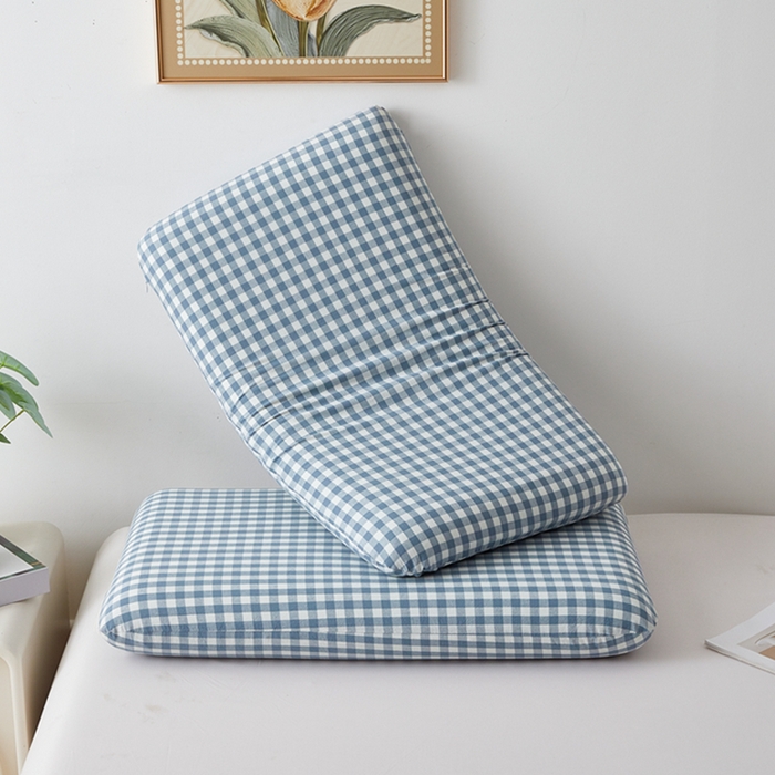 91家纺网 家纺一手货源 找家纺 翎盈家纺 2026新款纯棉水洗棉深睡枕专用枕套面包记忆枕枕头套 天蓝小格