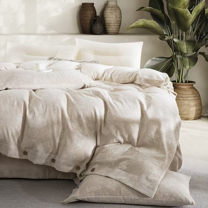 91家纺网 家纺一手货源 找家纺 （总）仰望棉麻双层纱供应链 2025新款全棉色织提花双层纱四件套-波西米亚狂想曲