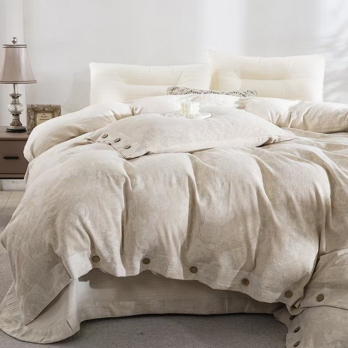 91家纺网 家纺一手货源 找家纺 （总）仰望棉麻双层纱供应链 2026新款棉麻色织提花纽扣款-福禄双全