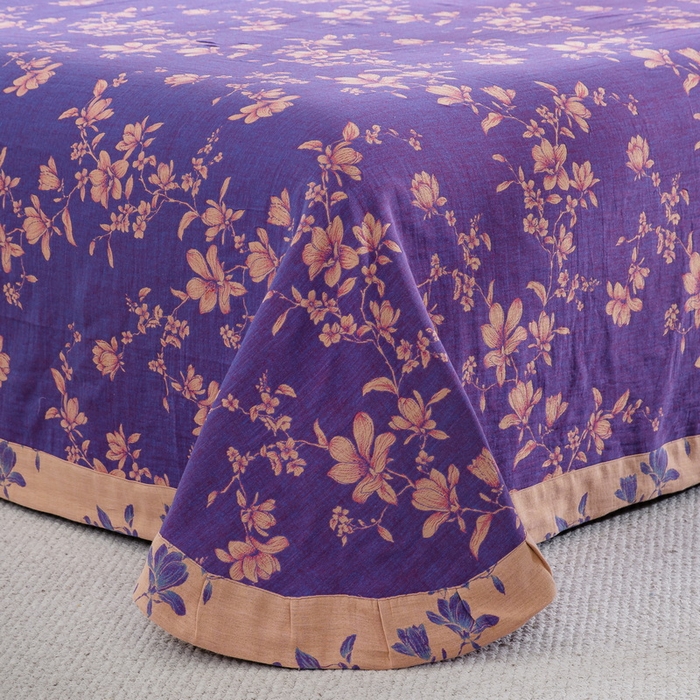 91家纺网 家纺一手货源 找家纺 仰望棉麻双层纱供应链 2026新款扶摇小清新风全棉纯棉色织提花双层纱纽扣款四件套 扶摇-紫粉