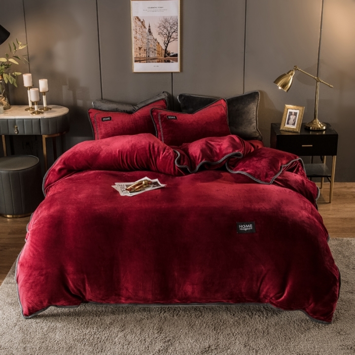 栩裕纺织 2026新款网红爆款意式轻奢牛奶绒单被套被套单件被套单品 酒红
