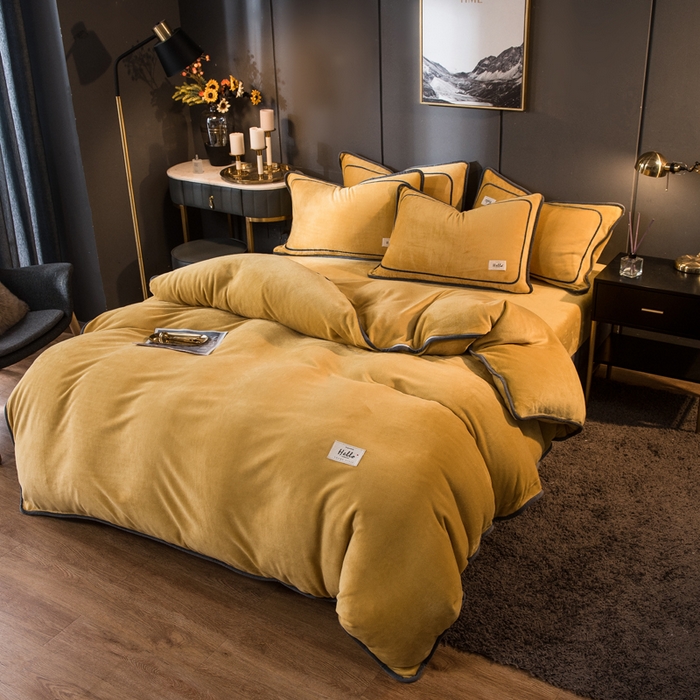 91家纺网 家纺一手货源 找家纺 栩裕纺织 2026新款网红爆款意式轻奢牛奶绒单被套被套单件被套单品 柠檬黄