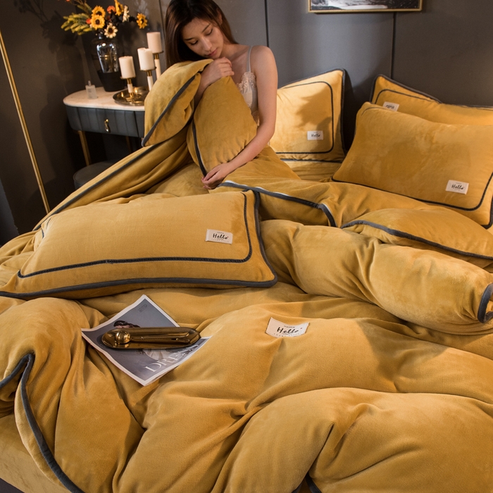 91家纺网 家纺一手货源 找家纺 栩裕纺织 2026新款网红爆款意式轻奢牛奶绒单被套被套单件被套单品 柠檬黄