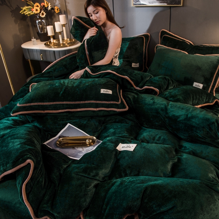 91家纺网 家纺一手货源 找家纺 栩裕纺织 2026新款网红爆款意式轻奢牛奶绒单被套被套单件被套单品 玛瑙绿