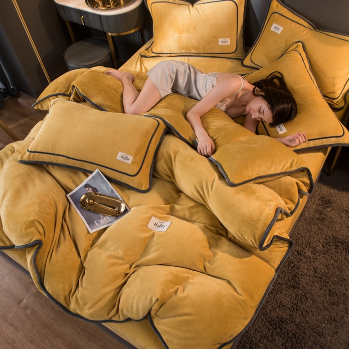 91家纺网 家纺一手货源 找家纺 栩裕纺织 2026新款网红爆款意式轻奢牛奶绒单被套被套单件被套单品 柠檬黄