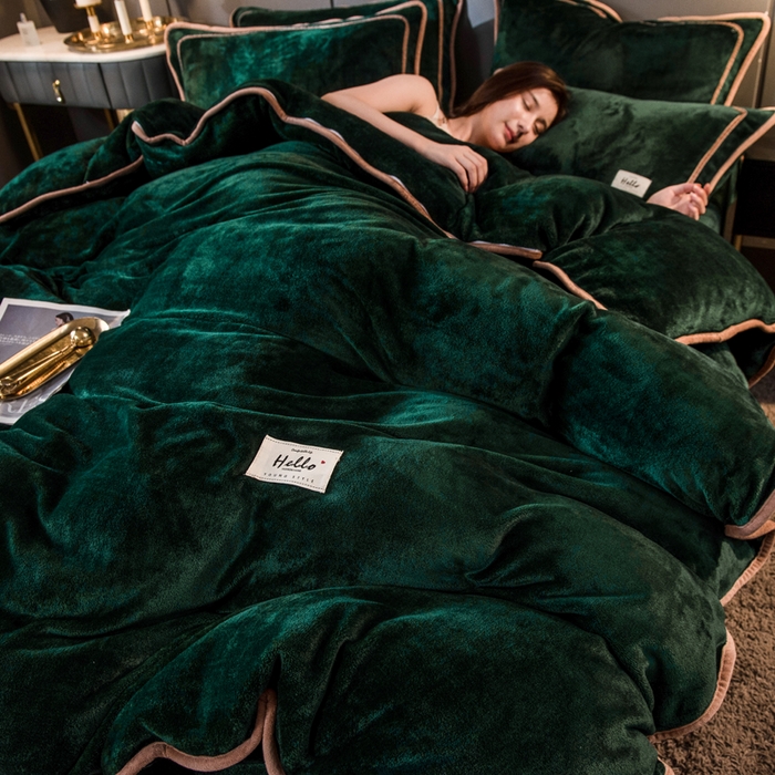 91家纺网 家纺一手货源 找家纺 栩裕纺织 2026新款网红爆款意式轻奢牛奶绒单被套被套单件被套单品 玛瑙绿