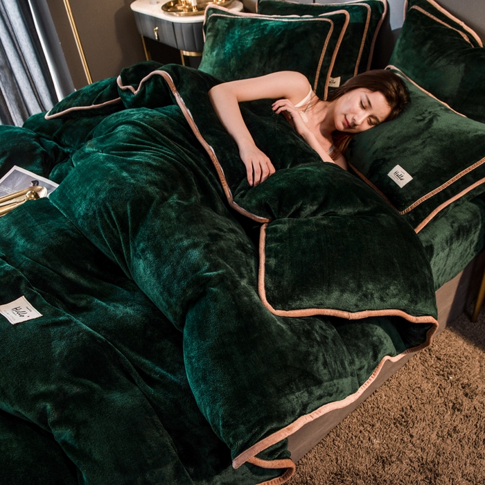 91家纺网 家纺一手货源 找家纺 栩裕纺织 2026新款网红爆款意式轻奢牛奶绒单被套被套单件被套单品 玛瑙绿